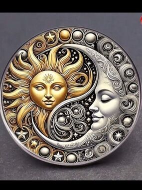 Sun & Moon Yin Yang Medallion Pendant - Gold and Silver
